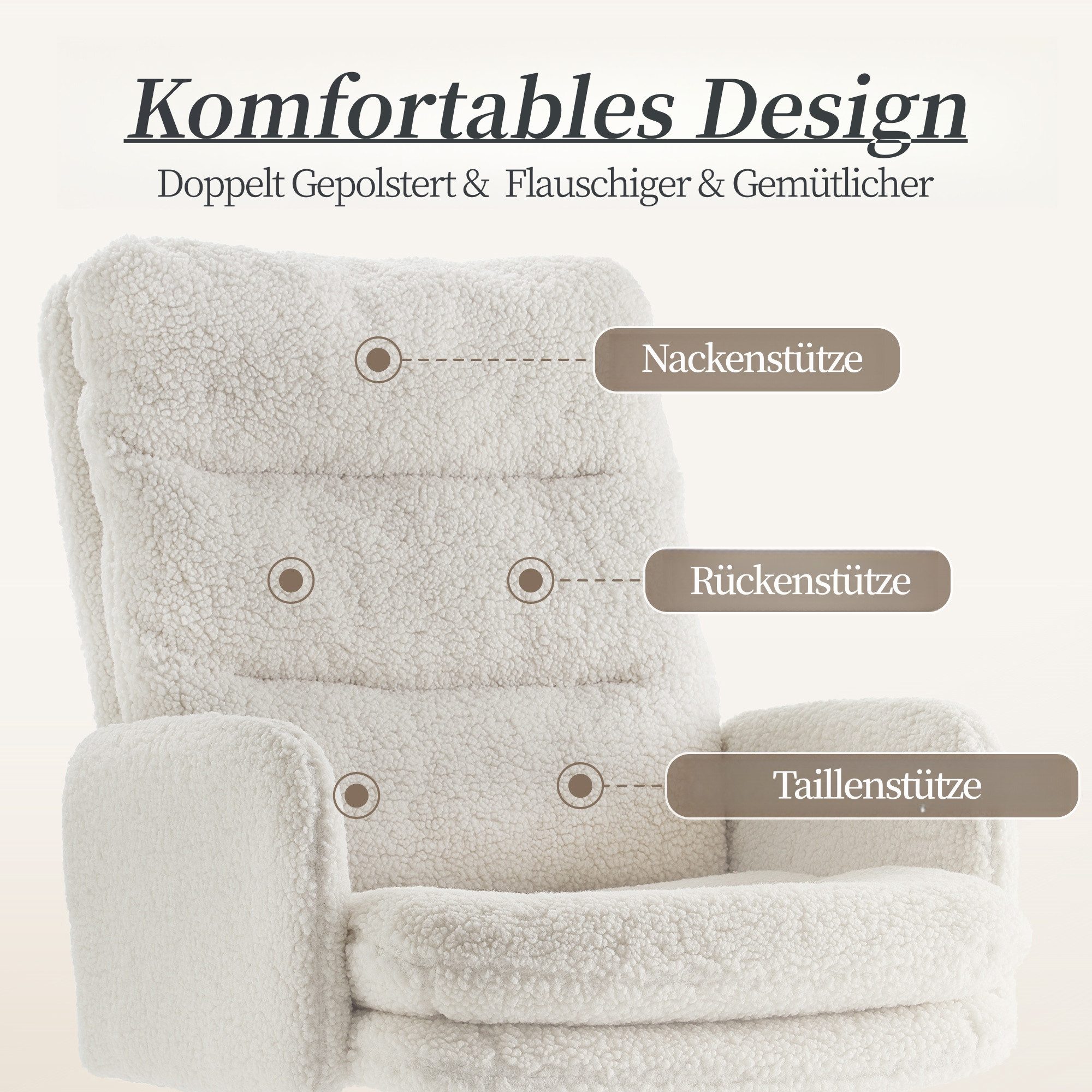 IWMH Bürostuhl Ergonomisch Schreibtischstuhl, Höhenverstellbar Drehstuhl mit Rollen, Lesesessel aus Kunstpelz, Schminktisch Stuhl mit Höher Rückenlehne