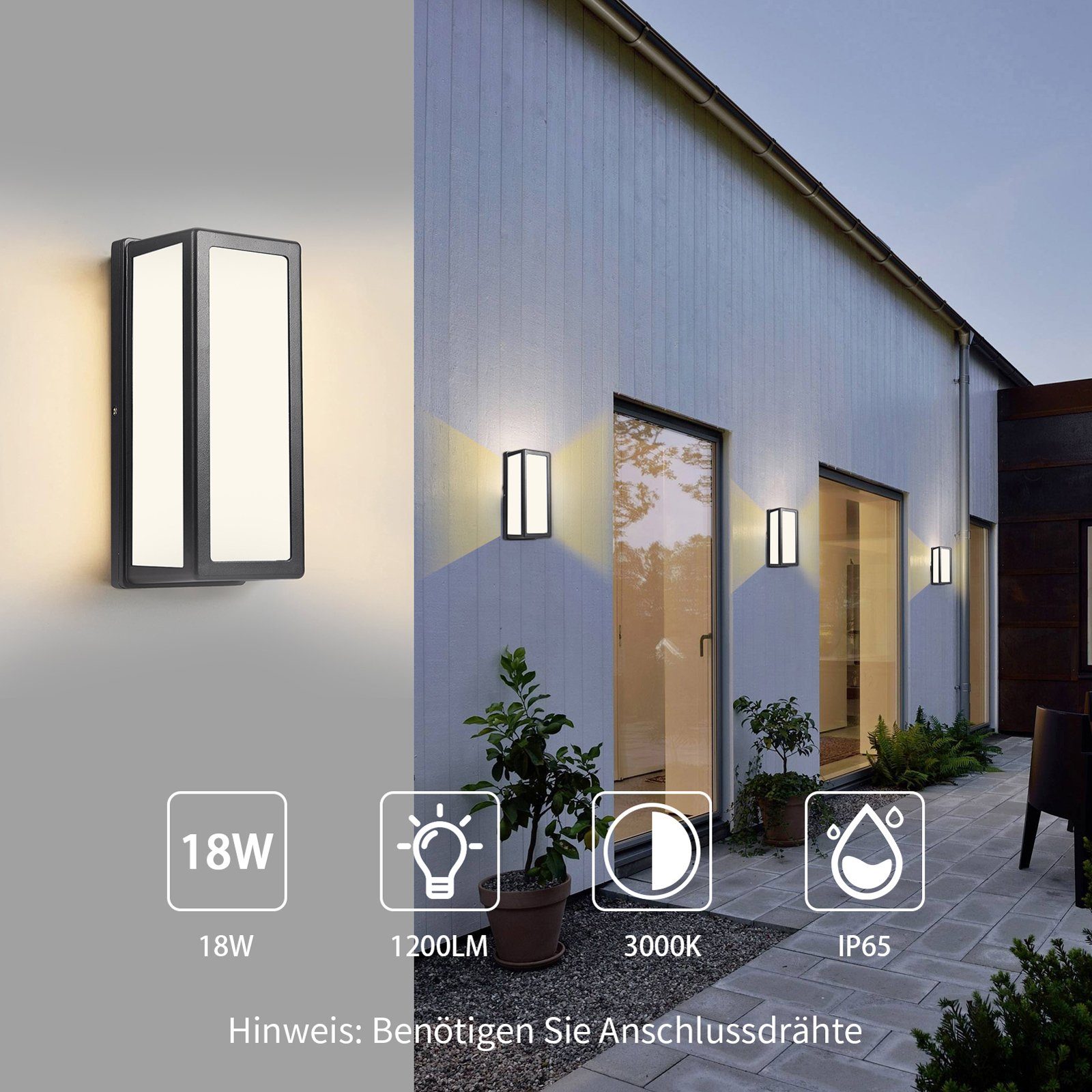 Wandleuchte wasserdichte mit (8W+Sensor) Außen-Wandleuchte Sensor LED-Lichtquelle, LED Wandleuchte aus Smart SEEZSSA Aluminiumdruckguss, Sensor-Wandleuchte, 18w