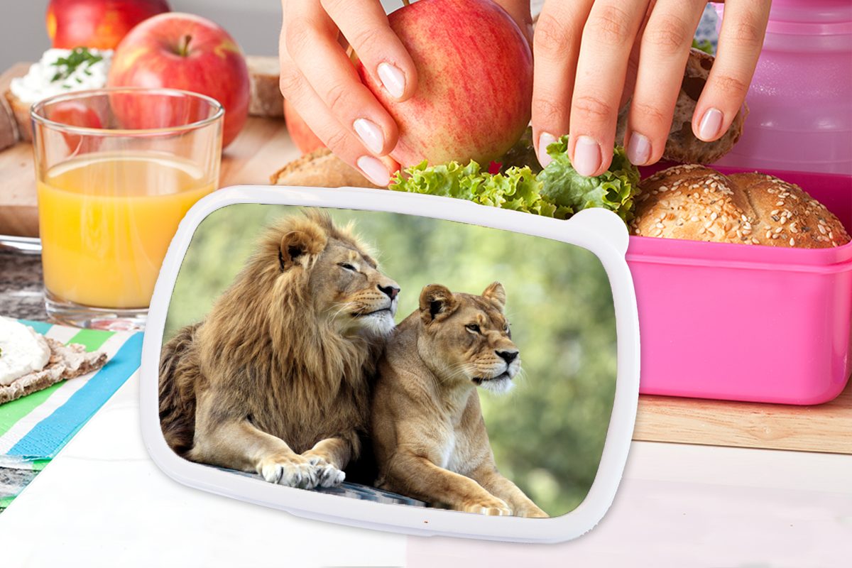 MuchoWow Lunchbox Wildtiere - Natur Kunststoff (2-tlg), Brotbox Mädchen, rosa Snackbox, Liebe, Kunststoff, Brotdose für Kinder, - Erwachsene