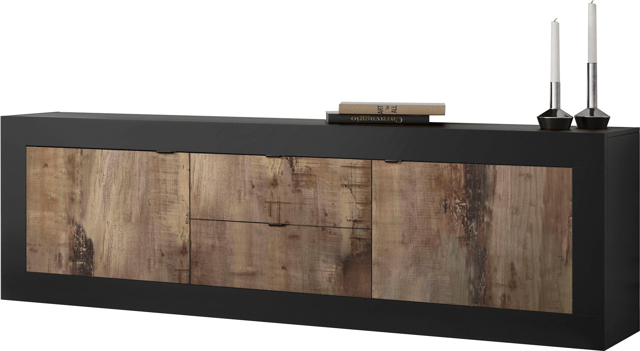Lowboard Basic Breite 210 cm, TV-Board 2 Türen, 2 Schubkästen, TV-Schrank