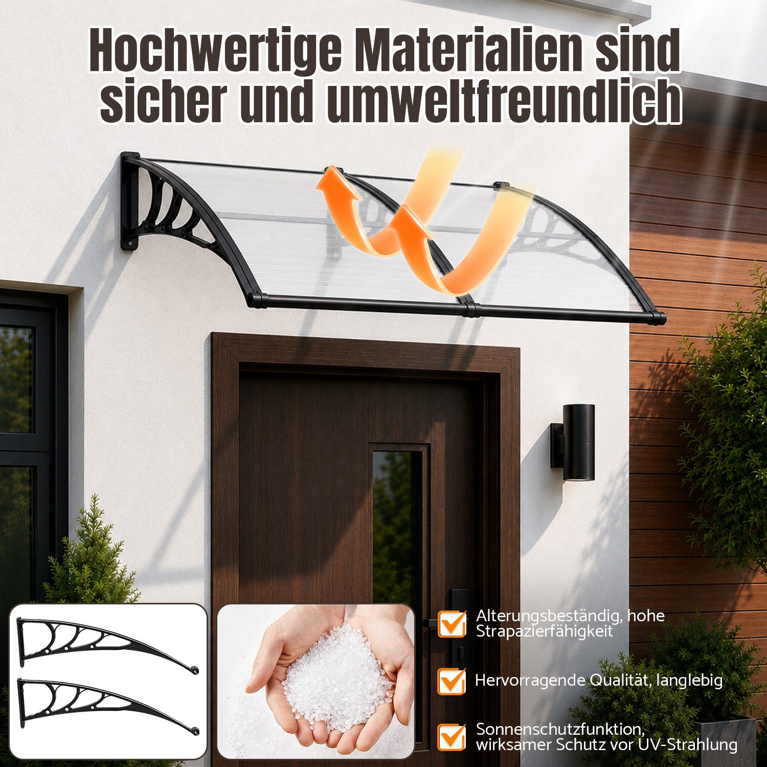 Clanmacy Vordach Haustürvordach mit Regenrinne 200x100 cm, Polycarbonat, Transparent – Bild 4 von 5