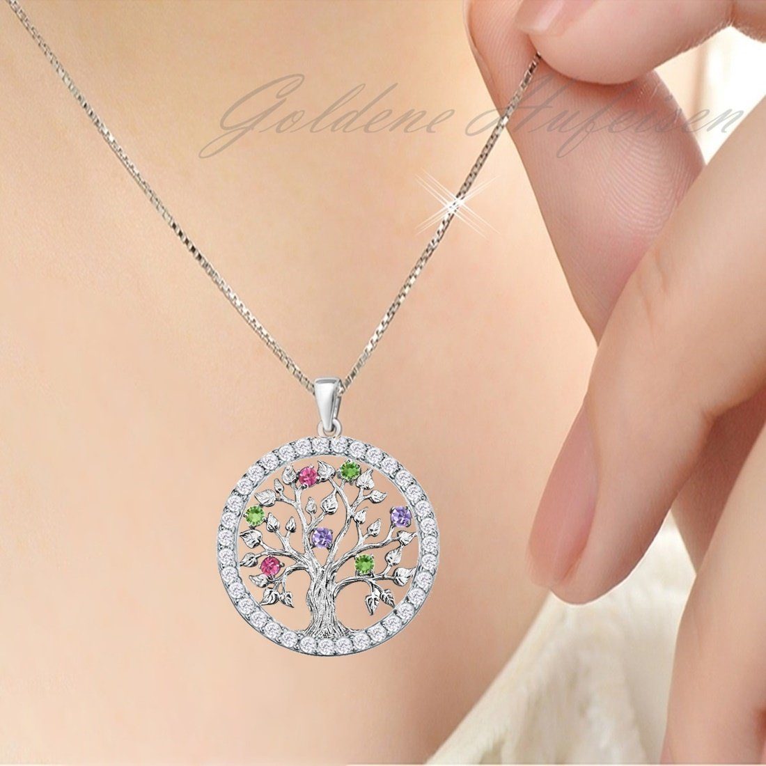 Goldene Hufeisen Kette mit Anhänger Lebensbaum günstig online kaufen