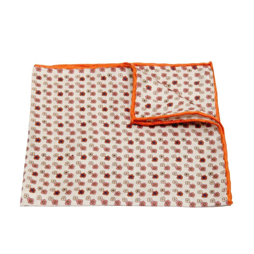 Einstecktuch Seiden-Twill Blüten-Muster BGENTS Handrolliertes aus Einstecktuch Orange mit