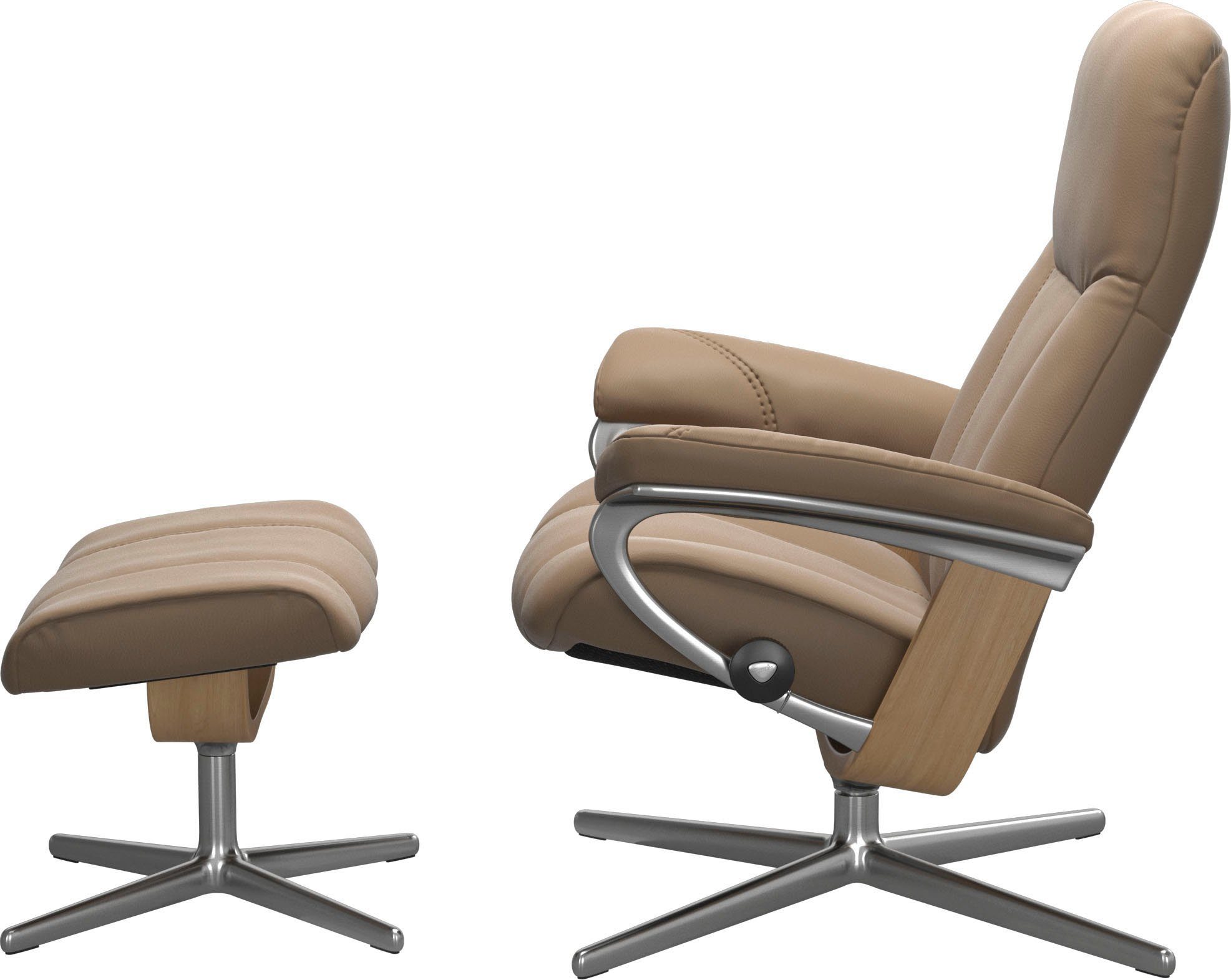 Stressless® Relaxsessel Consul (Set, Relaxsessel mit Hocker), & Holzakzent M Cross S, L, Eiche Hocker, Größe Base, mit mit