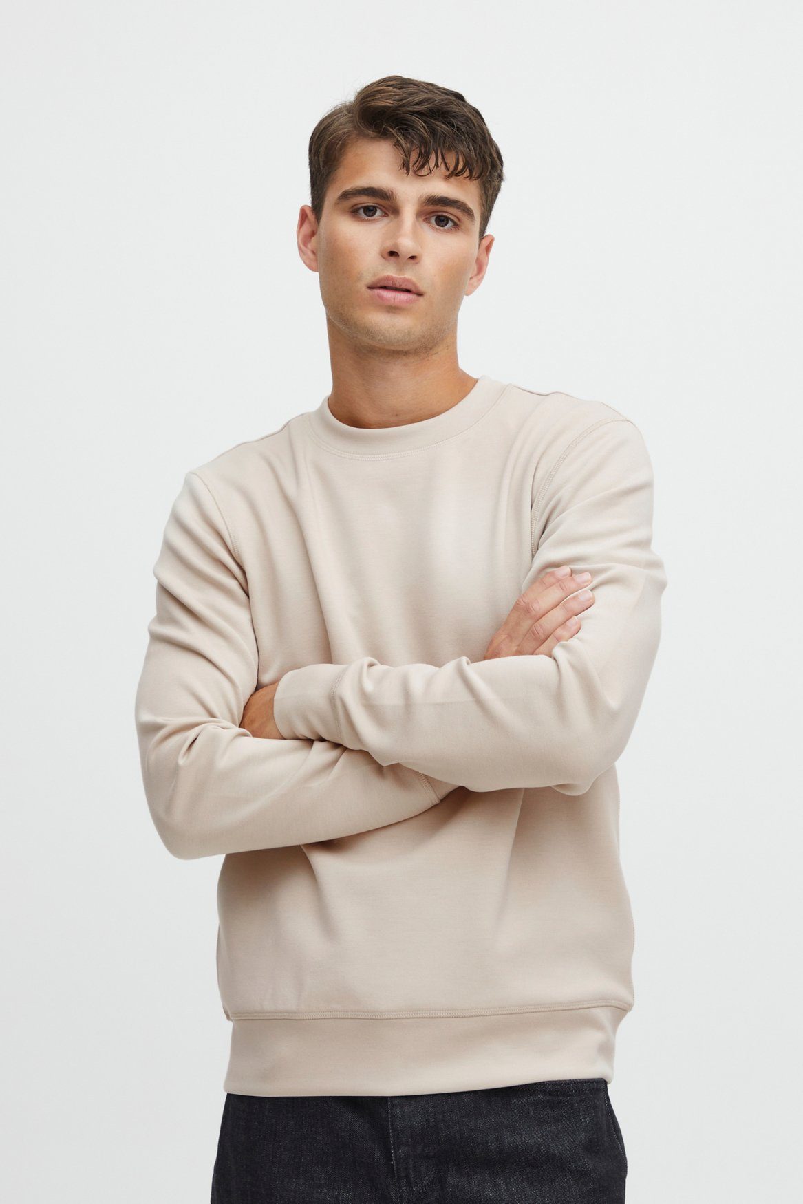 in 5917 Friday Basic Langarm Pullover Sweatshirt Hellgrau Rundhals Casual CFSebastian