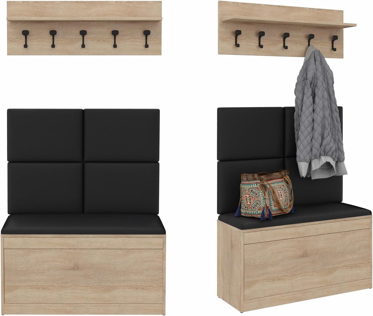 Platan Room Garderoben-Set, (Schuhschrank / Wandregal / Wandpaneele, 3-tlg), Holz Eiche Weiß