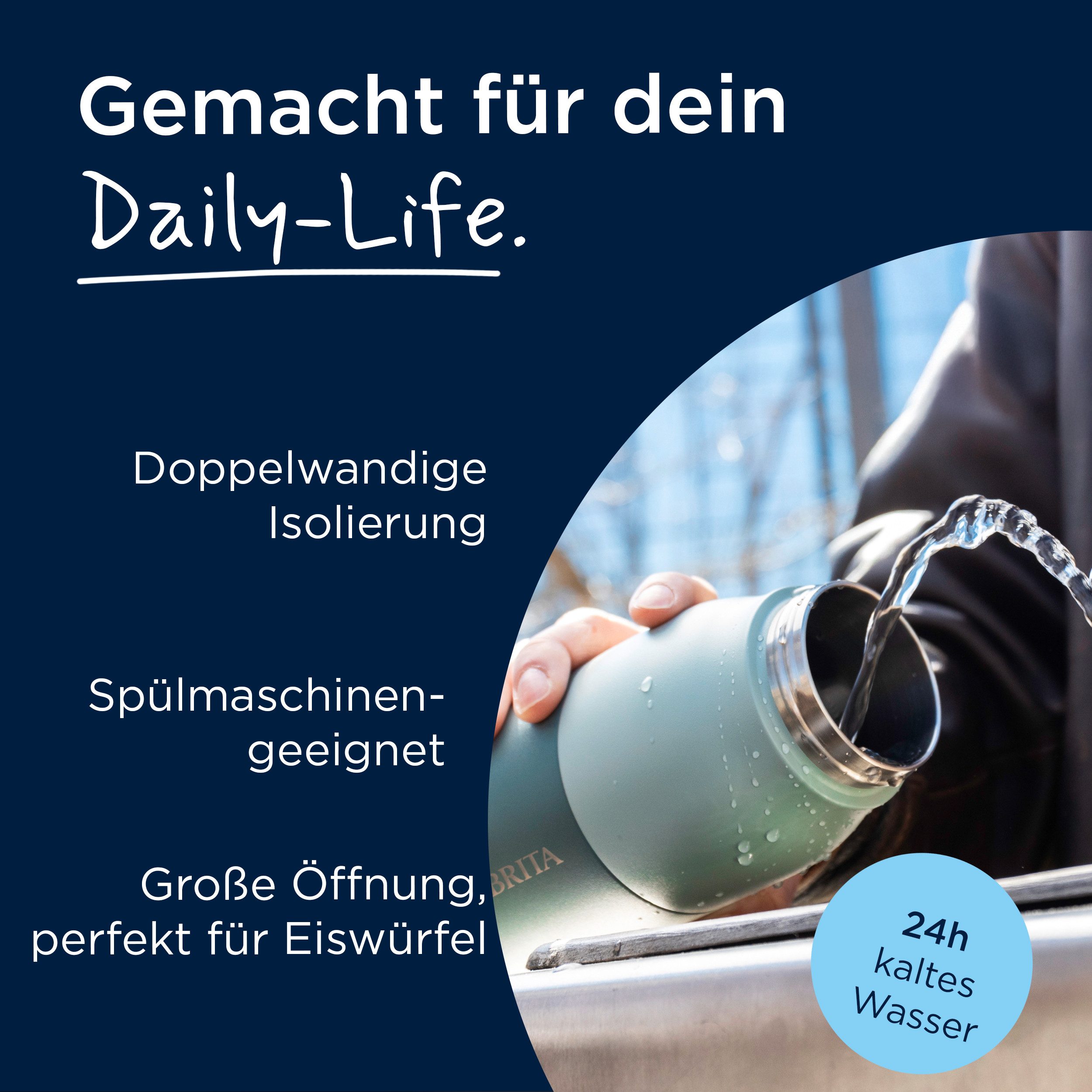 BRITA Trinkflasche BRITA LARQ Essential Trinkflasche (680ml) mit Strohhalm, Edelstahl Wasserflasche mit doppelwandiger Isolation - hält 24h kalt – Bild 4 von 5