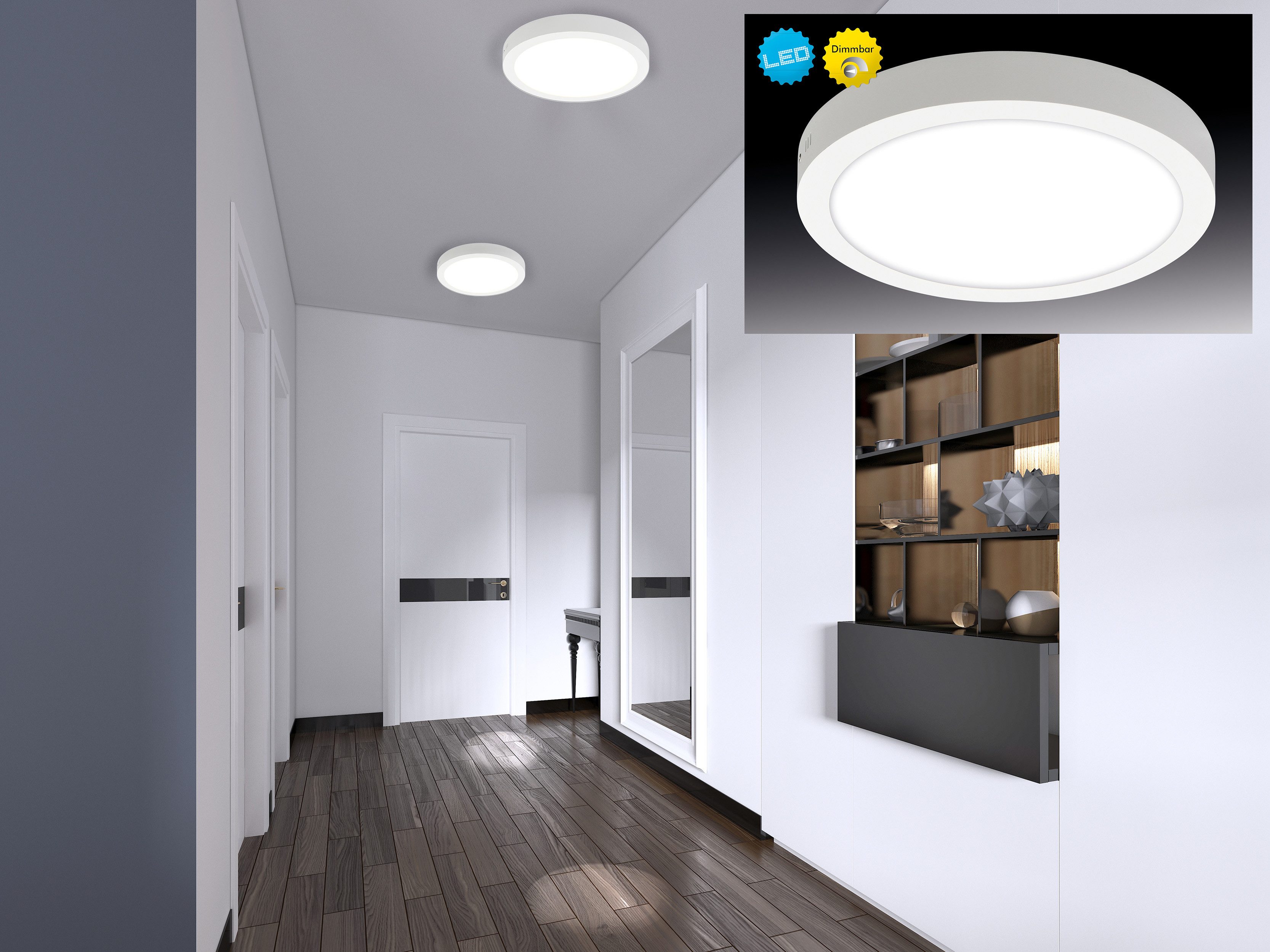 näve LED Panel Dimplex, LED fest integriert, Warmweiß, Aufbaupanel weiß, rund, dimmbar, Phasenan- und abschnitt, D: 30cm