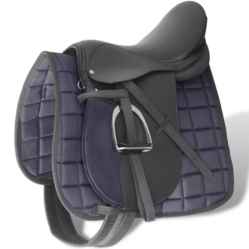 vidaXL Wanderreitsattel Pferdereiten Sattelset 17,5 echtes Leder schwarz 18 cm 5-in-1
