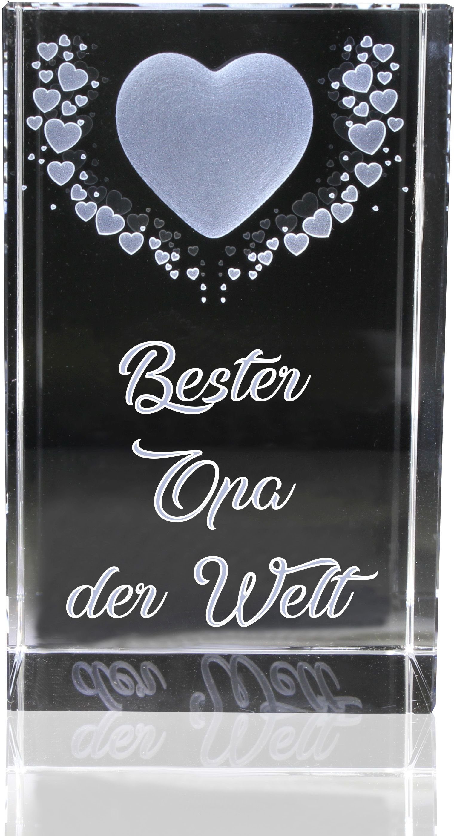 Made Germany, Geschenkbox, in Herzen Motiv: Wel, 3D Familienbetrieb Kristall Opa Fliegende VIP-LASER Hochwertige der Dekofigur VIP-LASER Bester