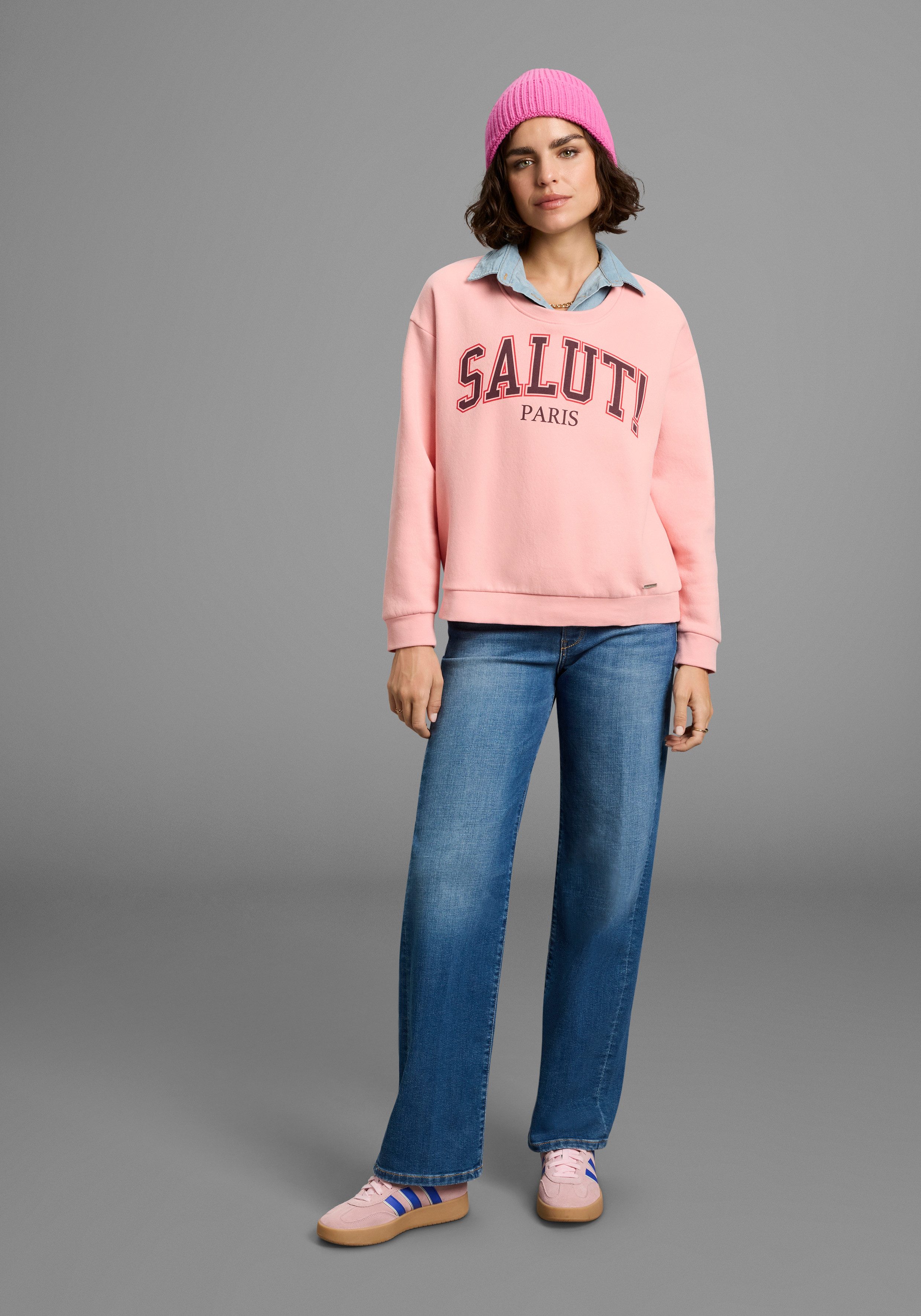 Laura Scott Sweatshirt Angeraute Sweatware mit modischem Print und Rundhals-Ausschnitt