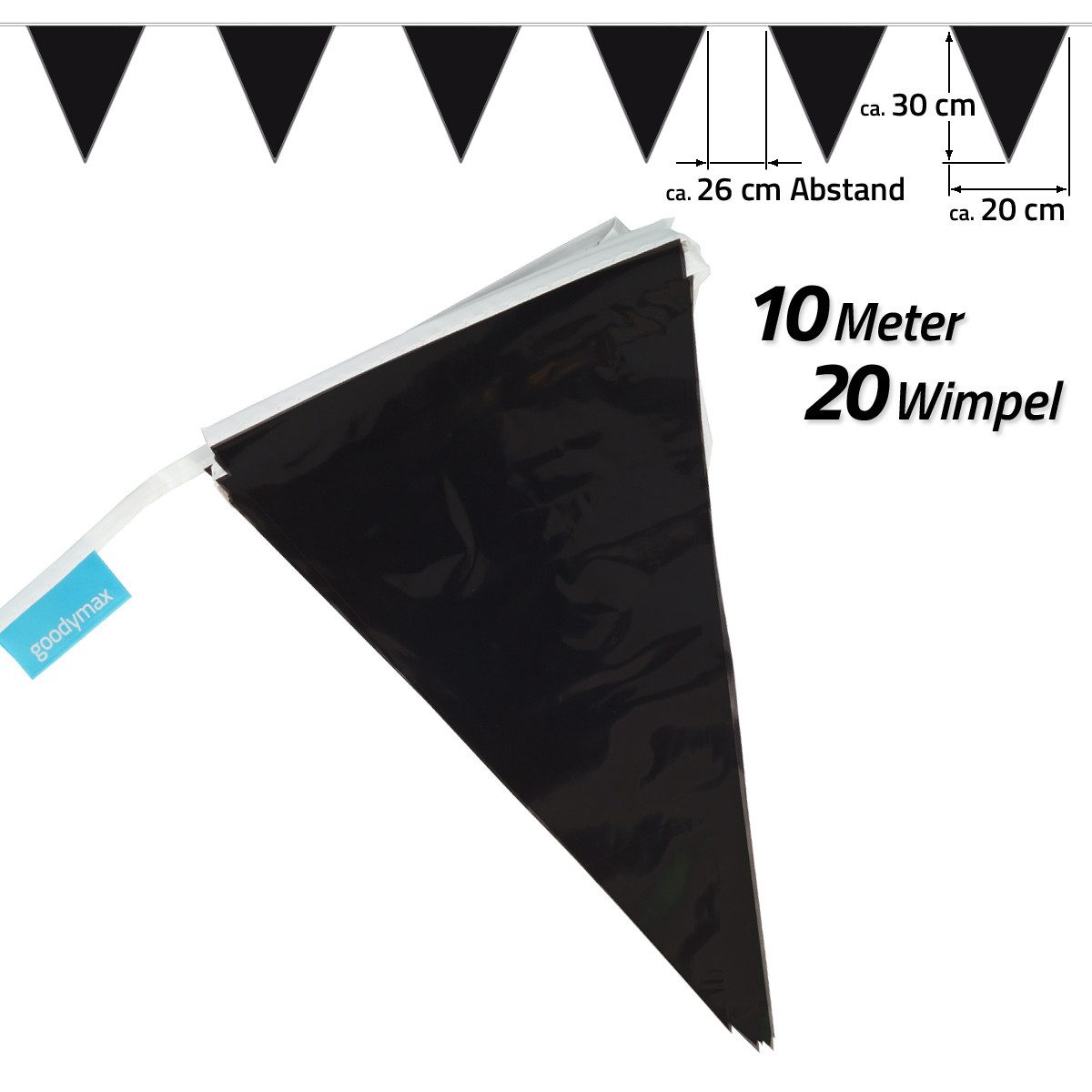 Goodymax Hängedekoration Wimpelkette 10 m, 20 Wimpel a 20 x 30 cm Girlande Fähnchen