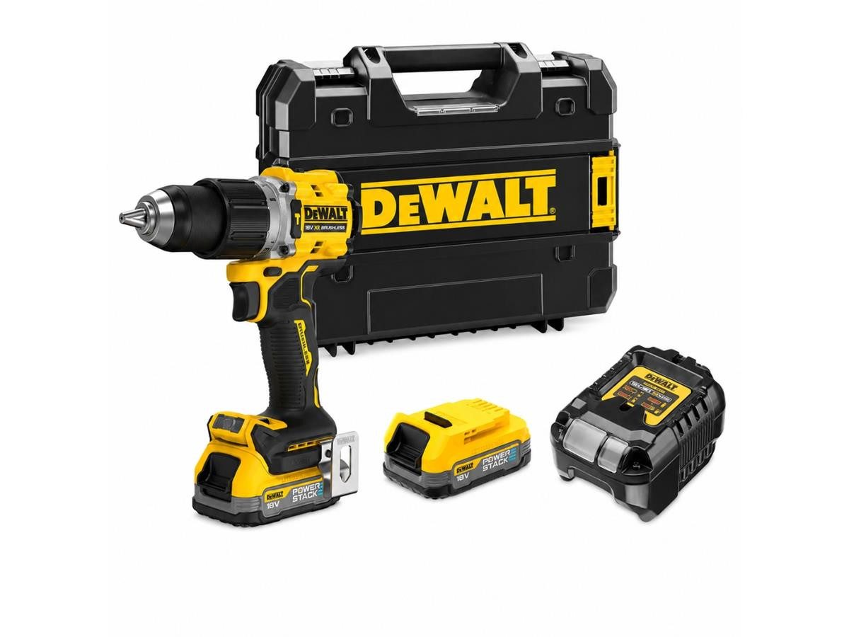 DeWalt Akku-Schlagbohrschrauber DeWalt Akku-Schlagbohrschrauber 18V / 1,7Ah, 18 V, max. 2000 U/min, (5-tlg), mit 90 Nm und POWERSTACK Akku-Set im Koffer
