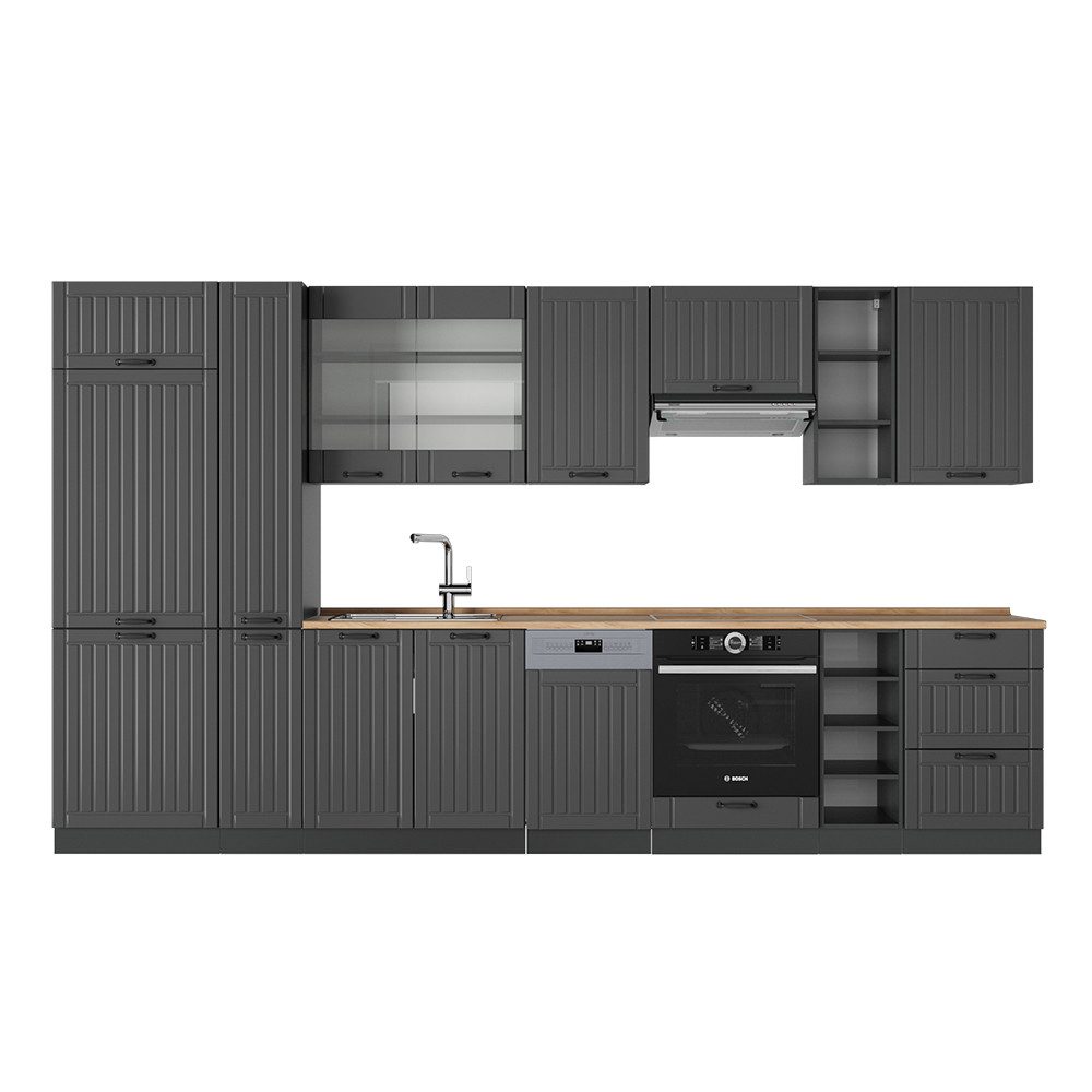Vicco Küchenzeile Fame-Line, Dunkelgrau/Anthrazit, 355 cm, günstig online kaufen