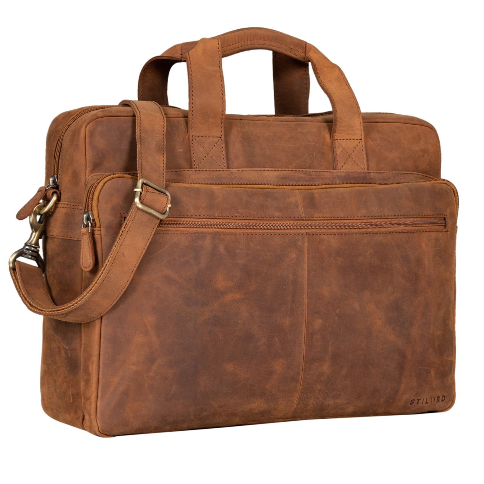 STILORD Laptoptasche "Thompson" Vintage Ledertasche Business tan - dunkelbraun