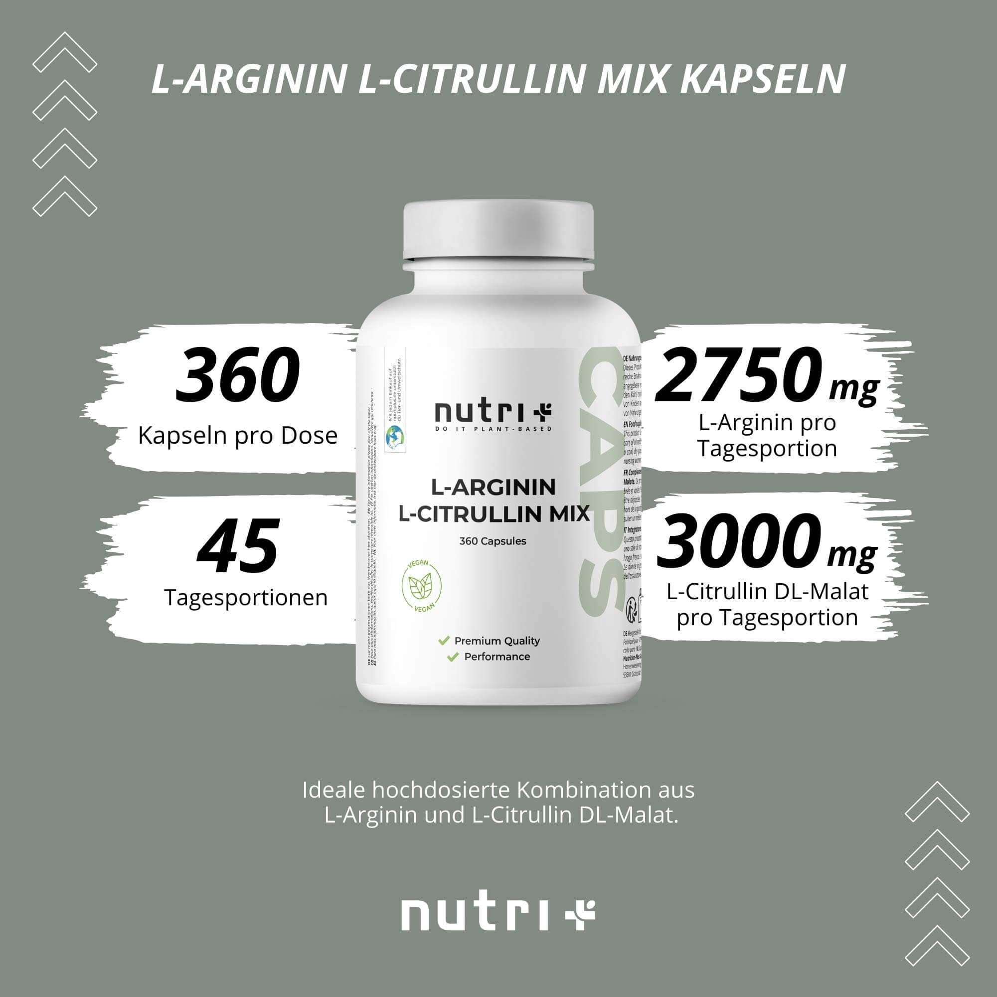 nutri+ L-Arginin L-Citrullin hochdosiert Kapseln