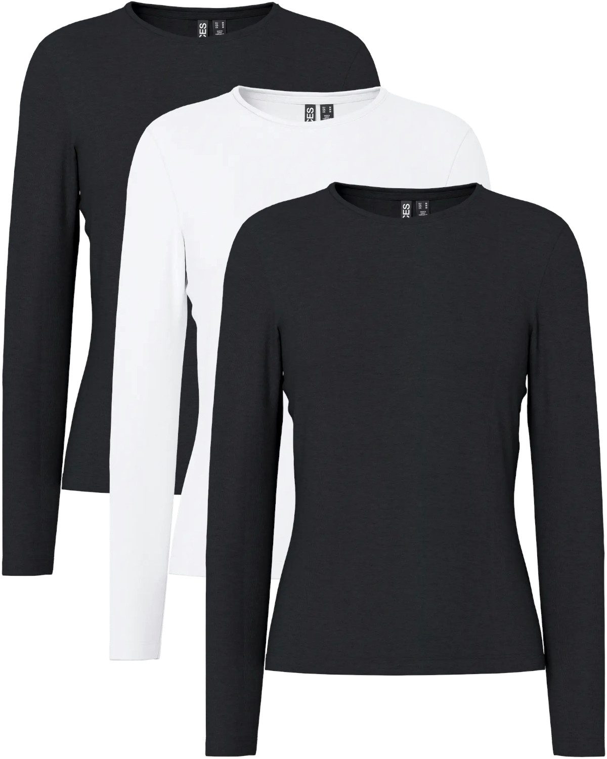 pieces Langarmshirt Basic Rundhalsshirts im 3er Pack günstig online kaufen