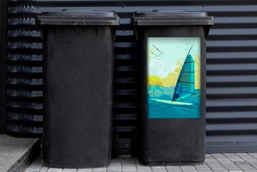 MuchoWow Wandsticker Illustration einer Person beim Windsurfen auf dem Meer (1 St), Mülleimer-aufkleber, Mülltonne, Sticker, Container, Abfalbehälter