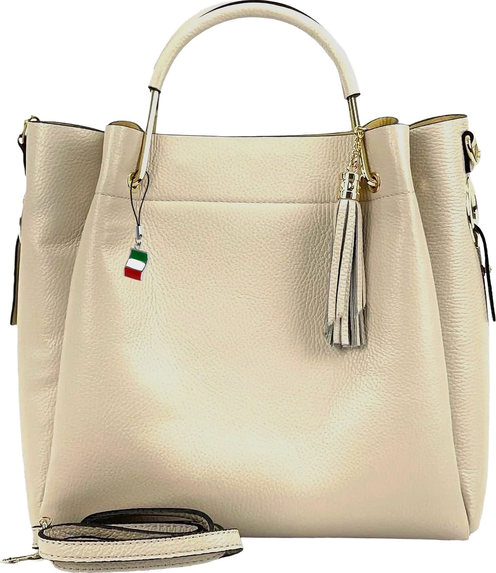 FLORENCE Handtasche Florence Damen Handtasche Echtleder beige (Handtasche), Damen Umhängetasche, Handtasche Leder, beige ca. 33cm