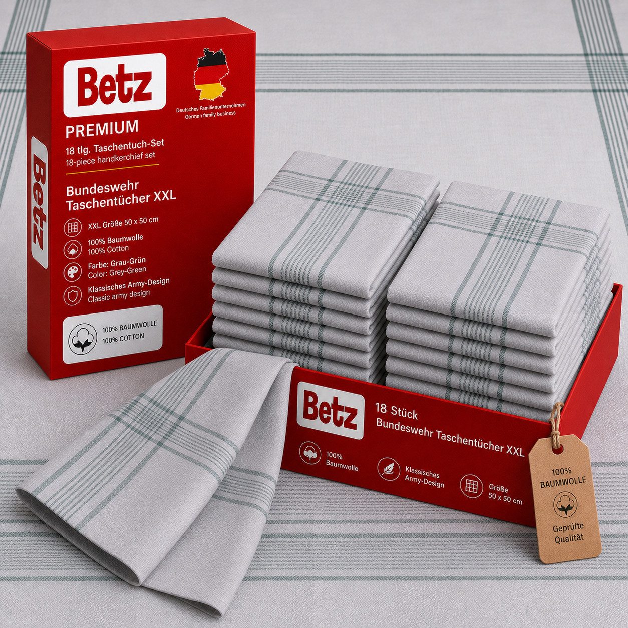 Betz Taschentuch Bundeswehr Taschentücher XXL Herren Stoff 50x50 cm 100% Baumwolle, (18-St)
