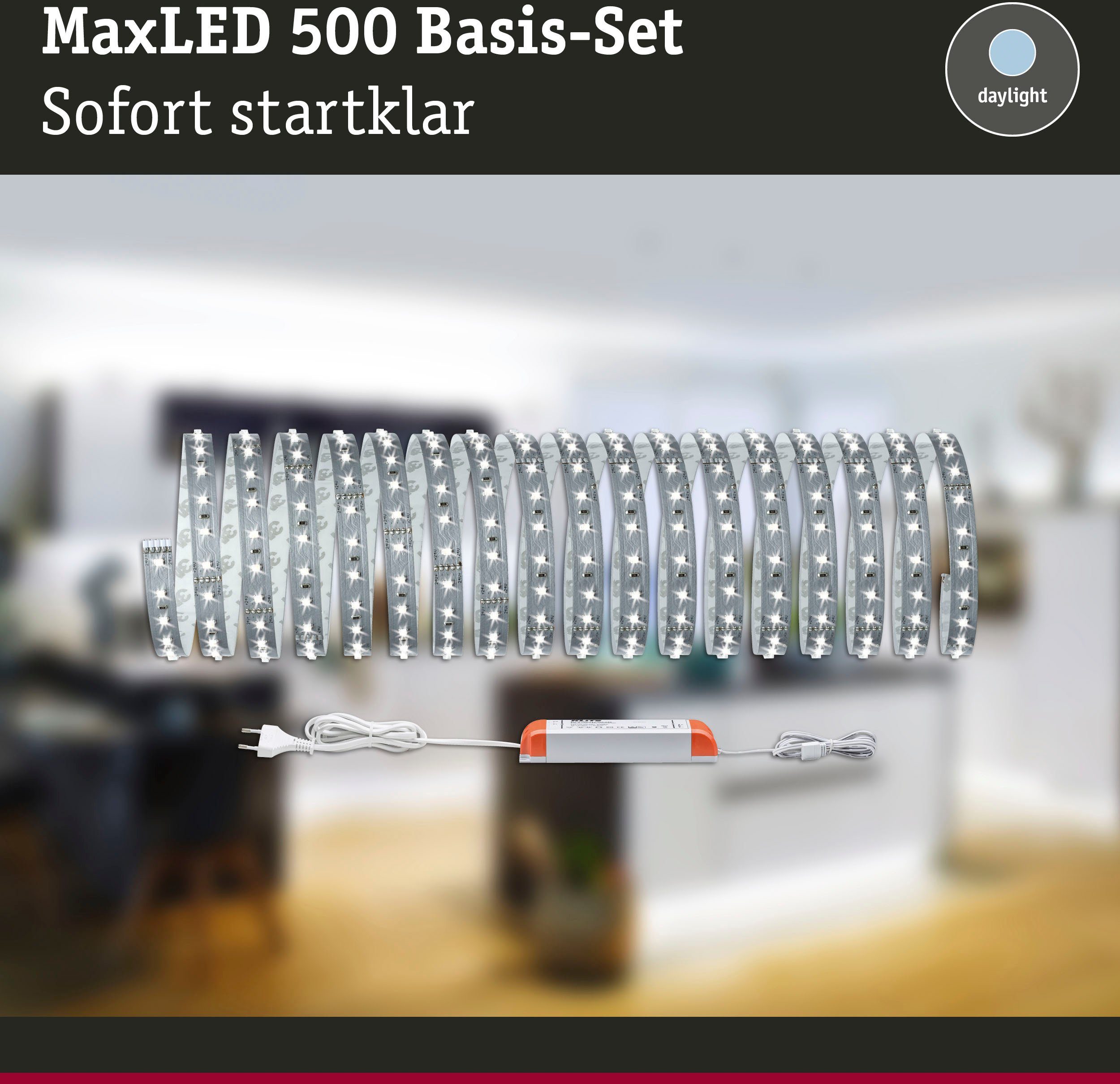 MaxLED 10m Paulmann Basisset 1-flammig, 500 10m 550lm/m Basisset, 6500K, unbeschichtet Tageslichtweiß 50W LED-Streifen
