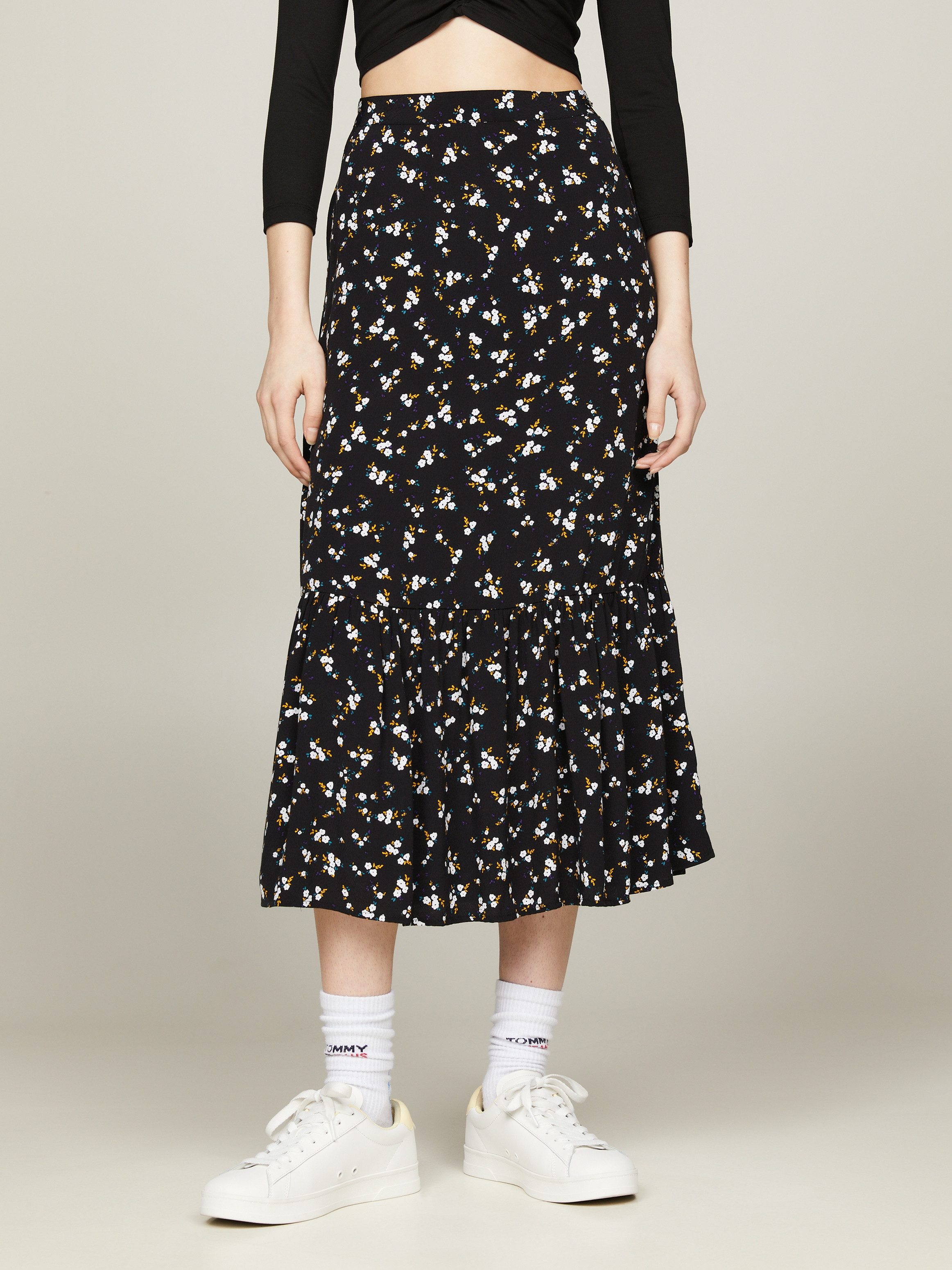 Tommy Jeans A-Linien-Rock TJW FLORAL RUFFLE MIDI SKIRT EXT Webrock Mit Tommy Jeans Markenlabel