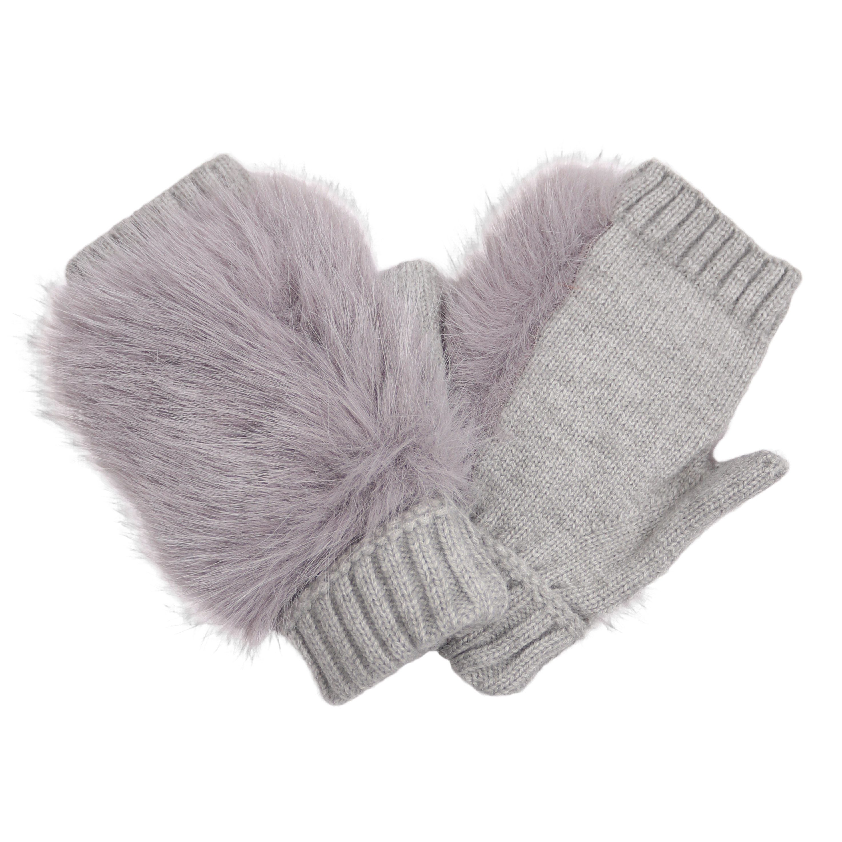 MIRROSI Strickhandschuhe Damen fingerlose Winterhandschuhe mit Kunstfell,weich & warm mit Daumenöffnung
