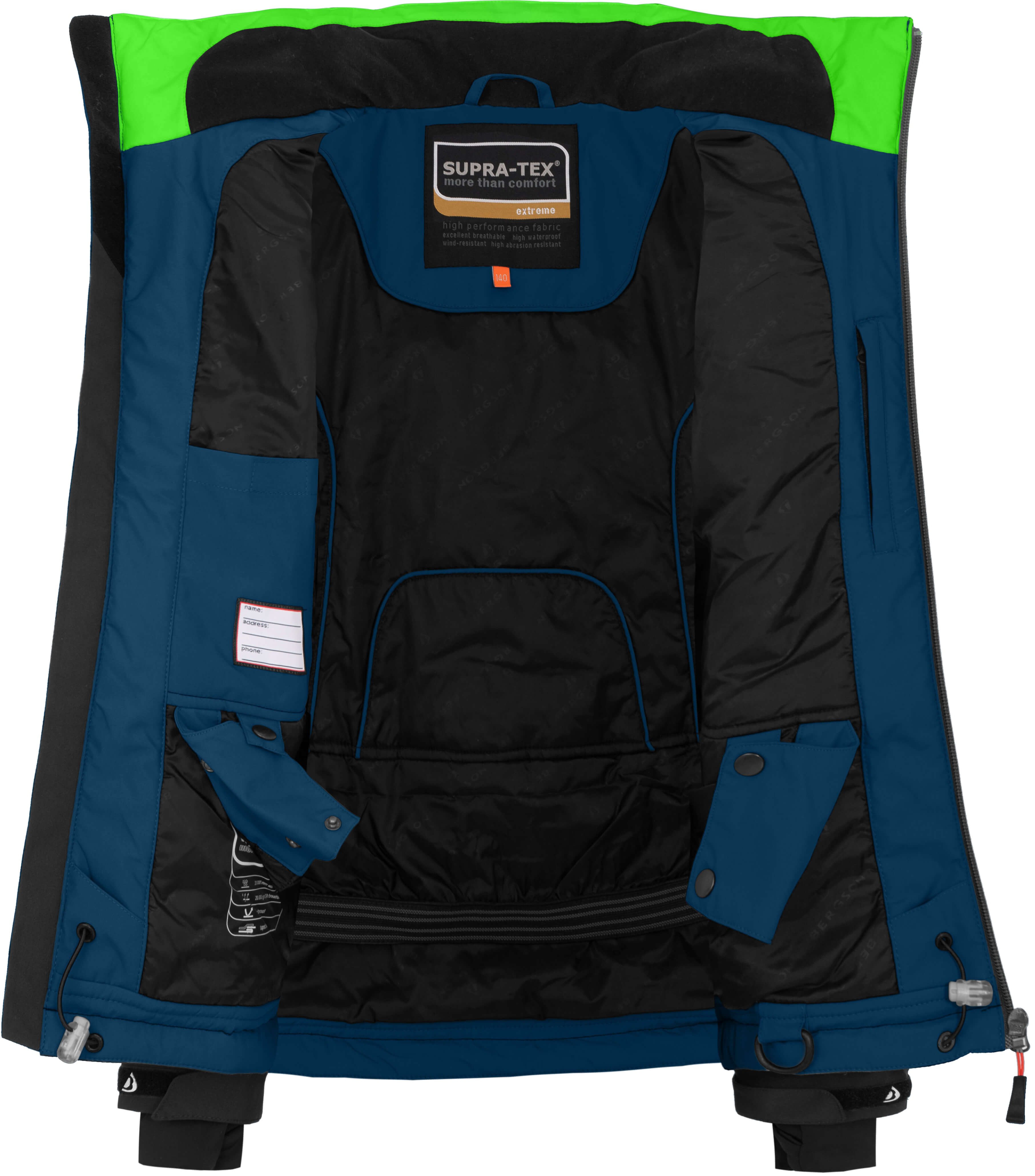 Bergson Skijacke VEIKO Kinder Skijacke, warm, funktional und stylisch, Normalgrößen, dunkel