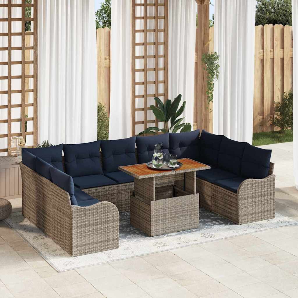 vidaXL Loungesofa Garten-Sofa-Set 10 stk. 9-Sitzanzahl Grau und Marineblau, 10 Teile