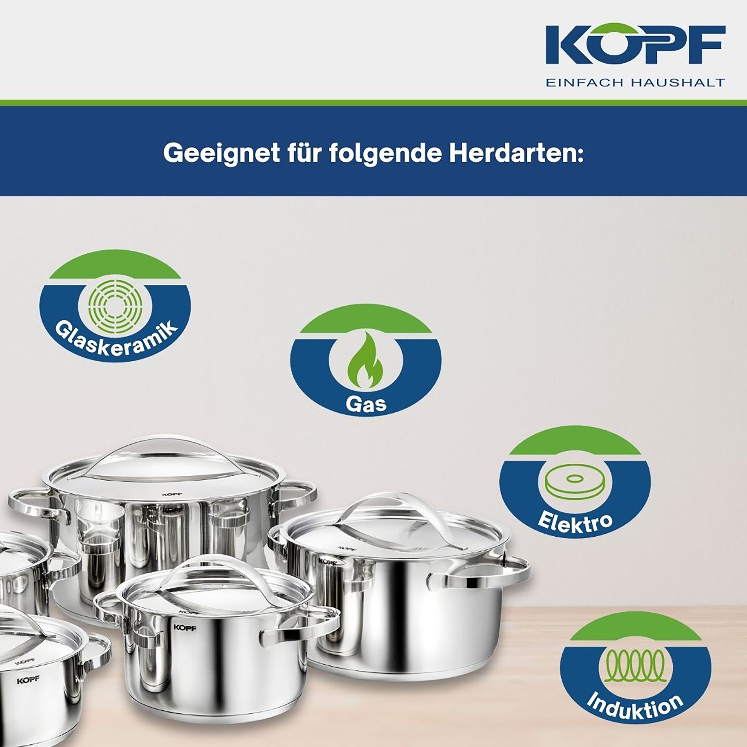 Kopf Topf-Set Kochtopfset Stilo, Edelstahl (5-tlg), inkl. 5 Edelstahldeckel, Induktion