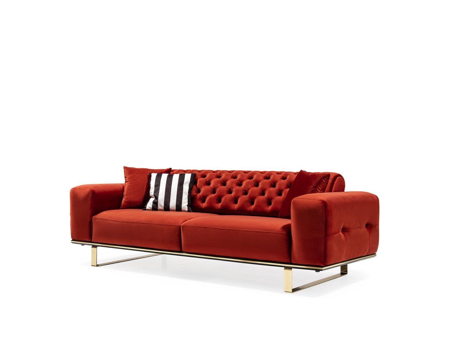 JVmoebel Sofa Dreisitzer Chesterfield Sofa 3 Sitzer Sofas Rot Stoff Wohnzimmer, 1 Teile, Made in Europe