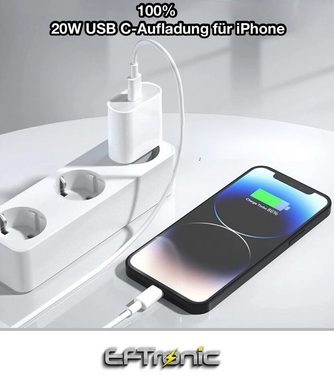 EFTronic Ladeset USB-C-Lightning Kabel 1m 20W Schnellladegerät iPhone Ladekabel USB-Ladegerät (100cm Lightning Kabel iPhone Ladekabel, 1-tlg., Power Adapter, für iPhone 11 12 13 14 Pro Max Mini SE)