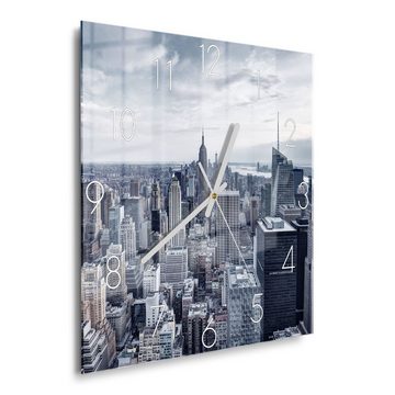 DEQORI Wanduhr 'Blaue Skyline New York' (Glas Glasuhr modern Wand Uhr Design Küchenuhr)