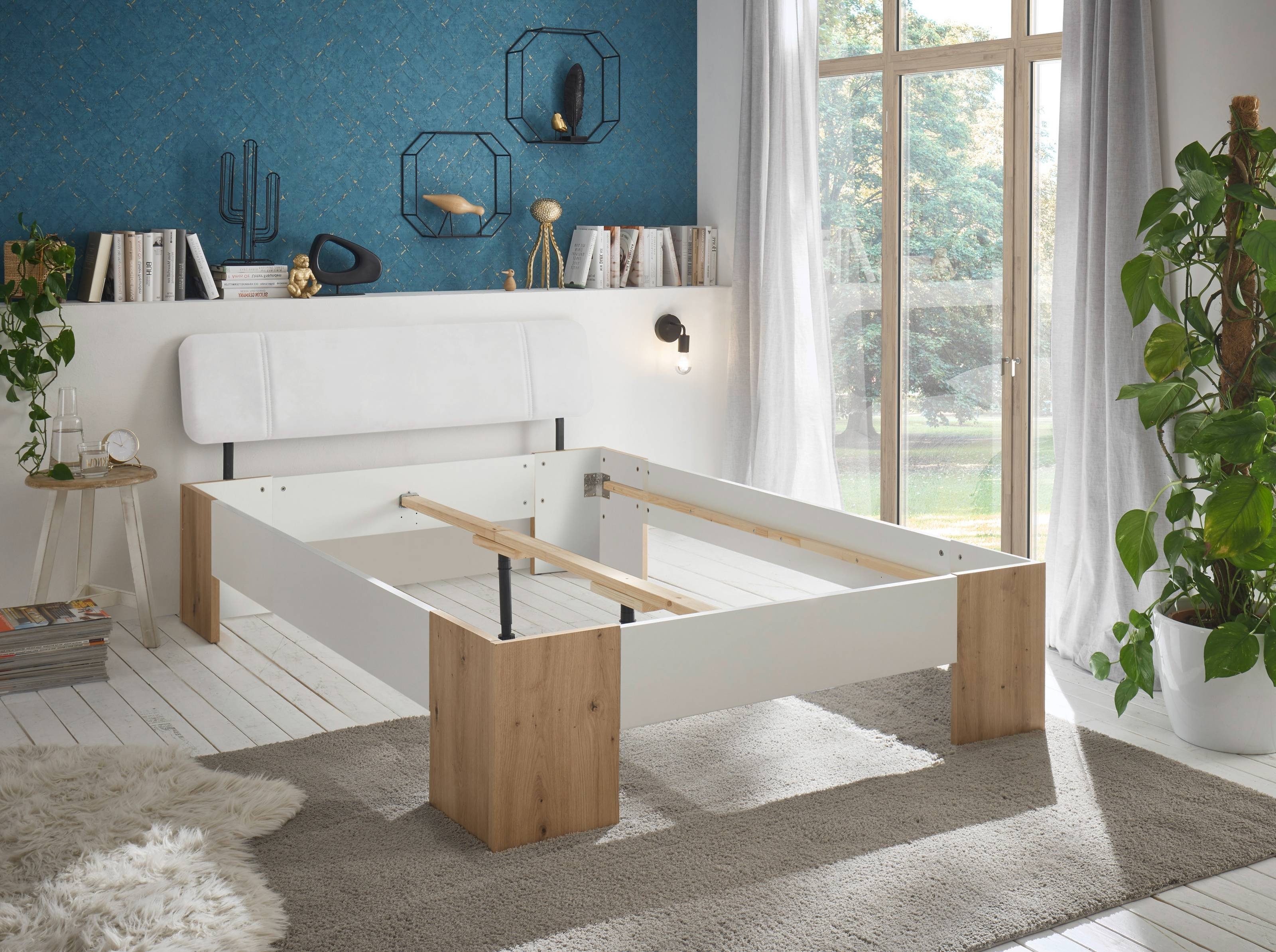 Pol-Power Bett in Artisan Eiche / Weiß. Abmessungen (BxHxT) 145x81x214 cm