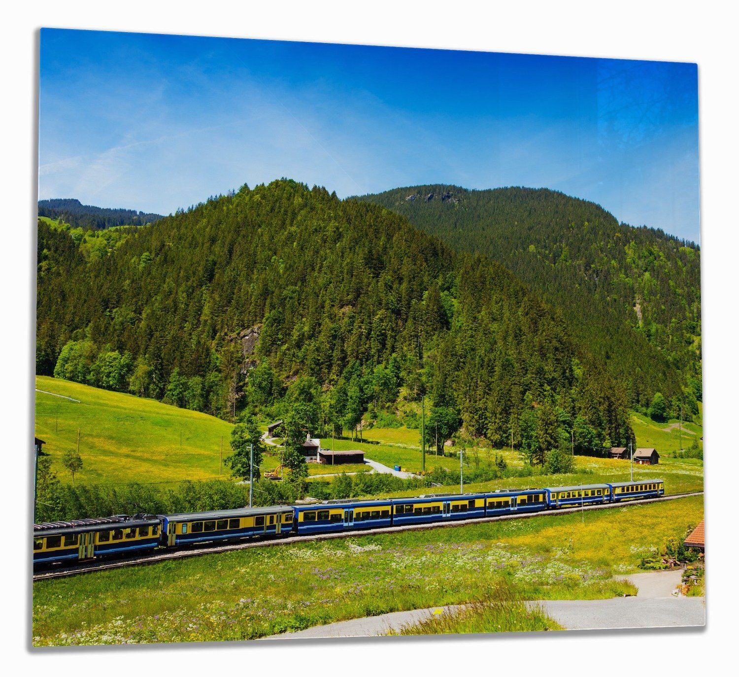 Noppen), einer tlg., 5mm in 1 ESG-Sicherheitsglas, Schweiz, verschiedene inkl. Eisenbahn in Größen der Herd-Abdeckplatte (Glasplatte, Sommerlandschaft Wallario