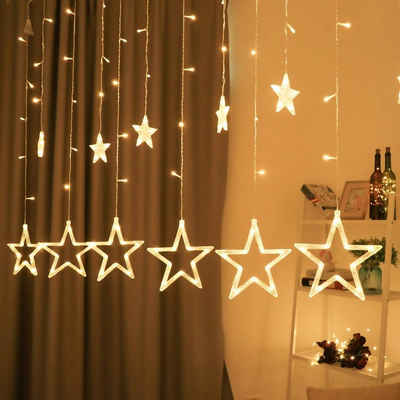 GelldG LED-Lichtervorhang Partyzubehör-Set mit glitzernden Sternen, 3D-Girlande zum Aufhängen