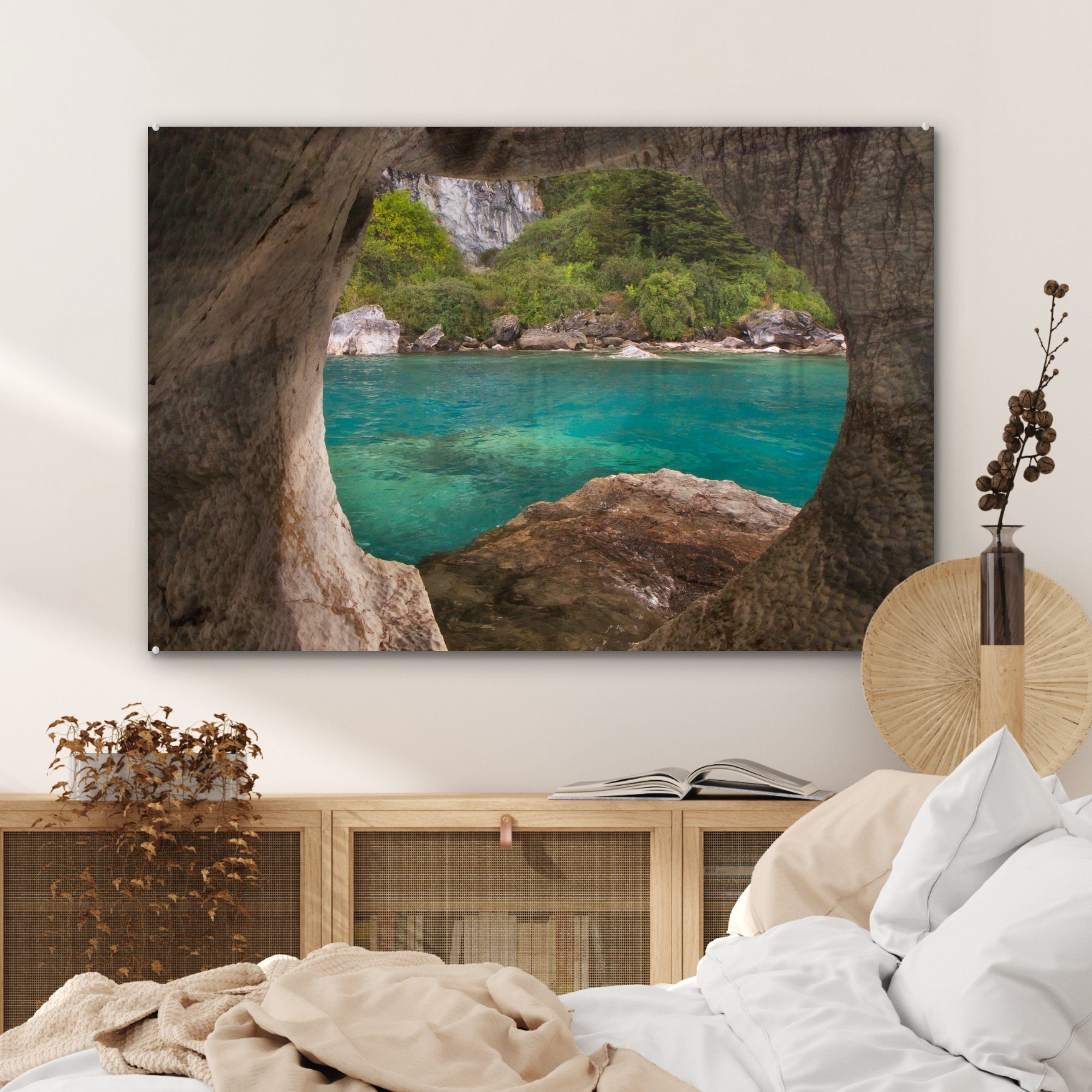 Blick Schlafzimmer auf St), Acrylglasbild Wohnzimmer Landschaft, (1 Acrylglasbilder Marmorhöhlen den von & MuchoWow grüne die