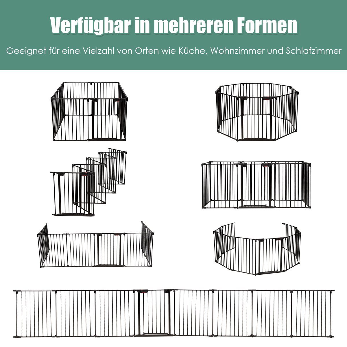 COSTWAY Ofenschutzgitter, klappbar, inkl. 8 Elementen, mit Wandhalterung