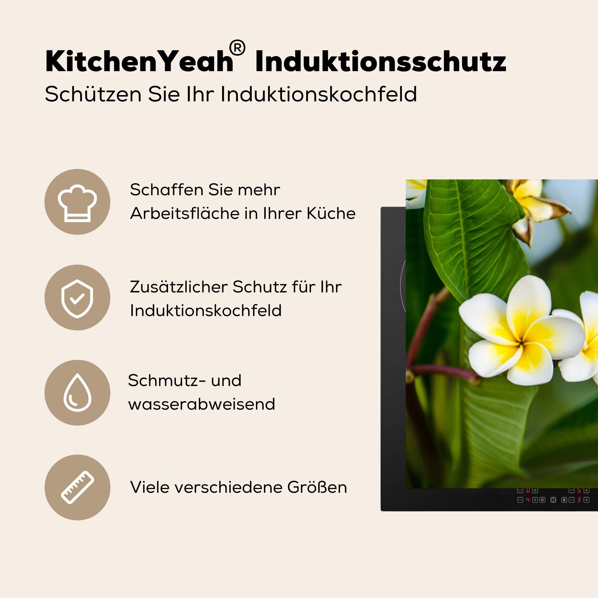 Schutz MuchoWow Blumen Induktionskochfeld die 81x52 küche, - Blätter, Gelb (1 für Herdblende-/Abdeckplatte - Ceranfeldabdeckung tlg), cm, Vinyl,