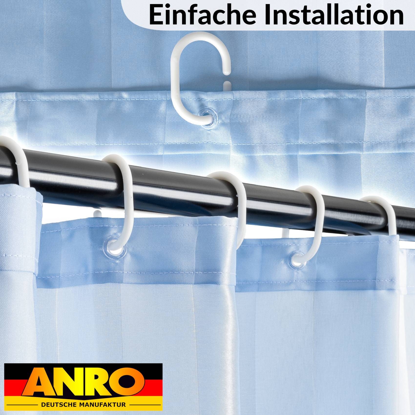 ANRO Duschvorhang aus Italien hochwertiger Badevorhang Textil mit Ösen und Haken Breite 120 cm (Packung, 1-tlg., Duschvorhang inkl. Aufhängeringe), robuster Vor – Bild 3 von 5