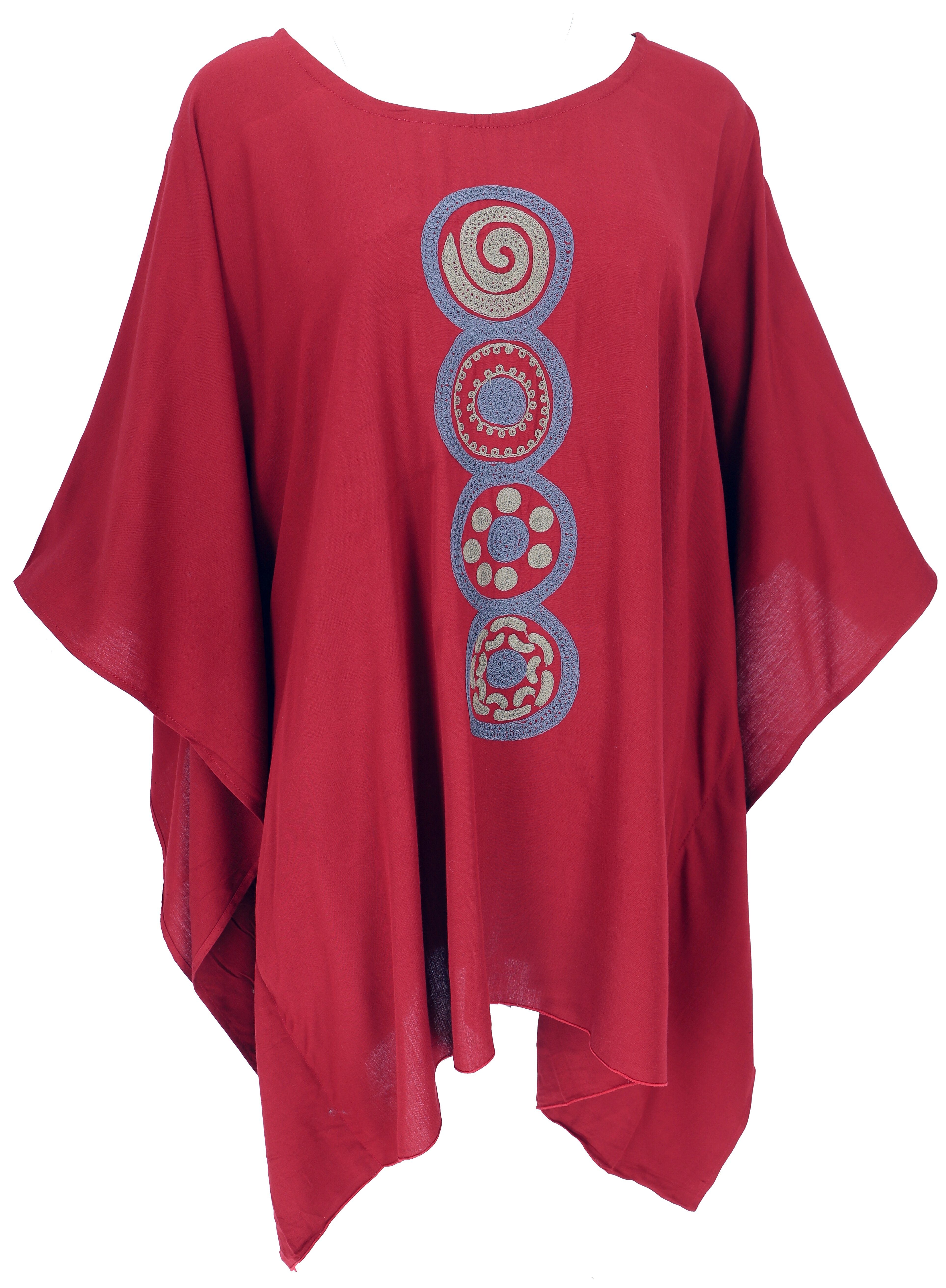 Guru-Shop Longbluse Besticktes Hippie Ponchokleid, Minikleid.. alternative Bekleidung rot