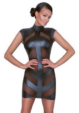 Cottelli Collection Minikleid Wetlook Kleid mit transparenten Streifen - schwarz