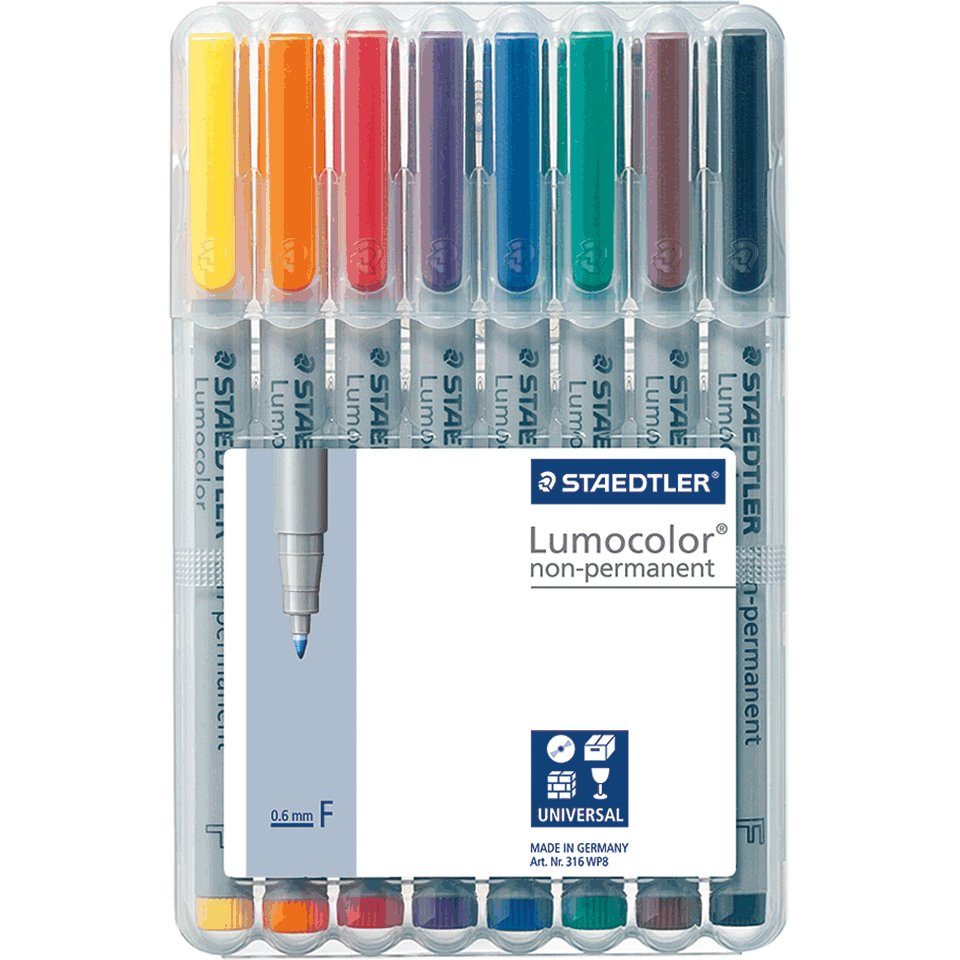 König Werbeanlagen Montagezubehör STAEDTLER Lumocolor non permanent 316, 8 Farben in praktischer Kunststoffbox | Beschläge