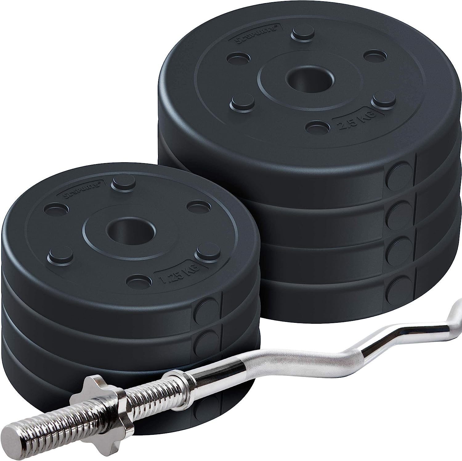 ScSPORTS® Hantel-Set Hantelset 22 kg Curlset SZ Curlstange 120 cm Gewichte 30mm Kunststoff