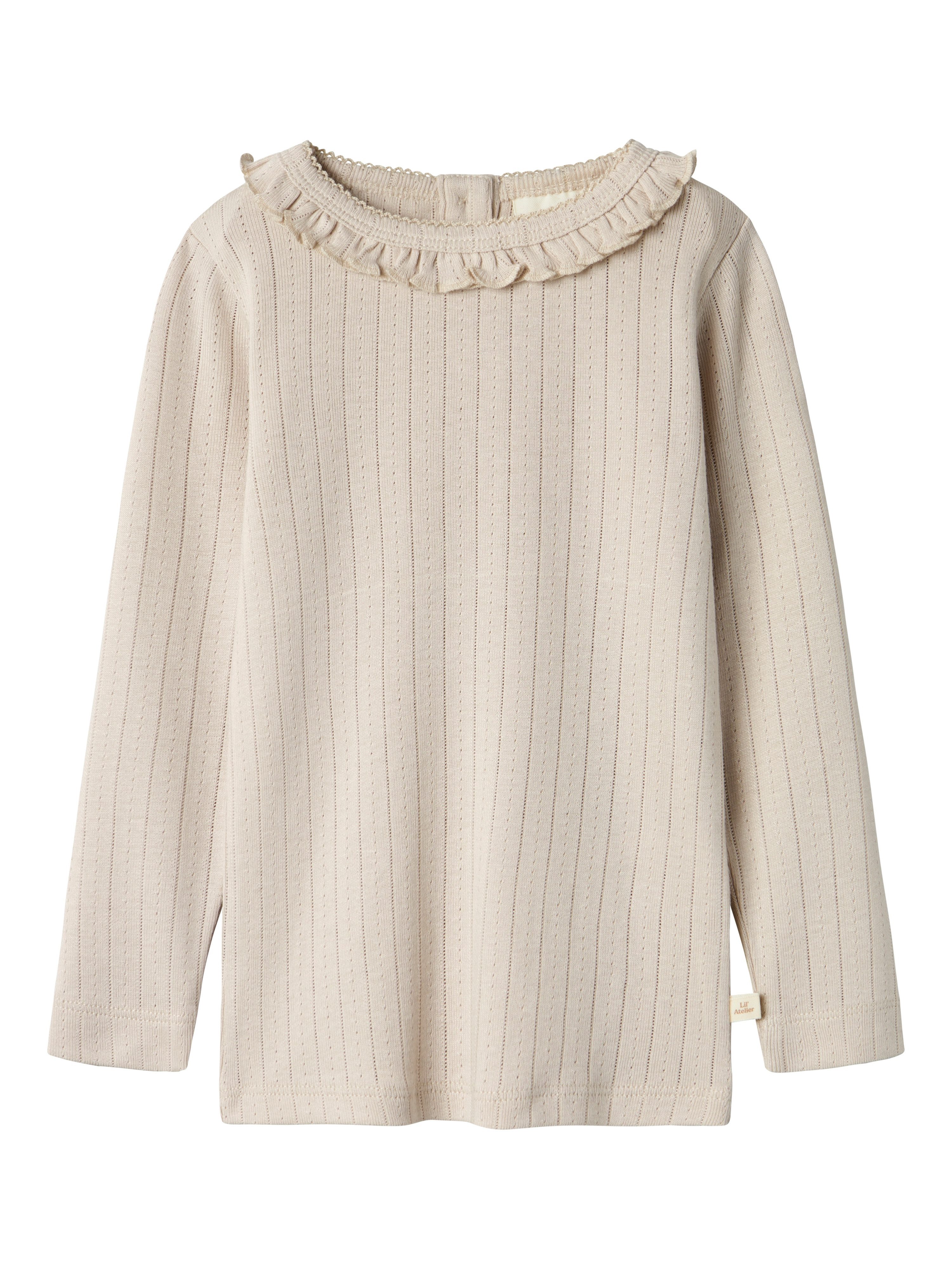 Lil' Atelier Langarmshirt NMFRACHEL NIS LS SLIM TOP LIL NOOS Baumwollmischung, Rüschen