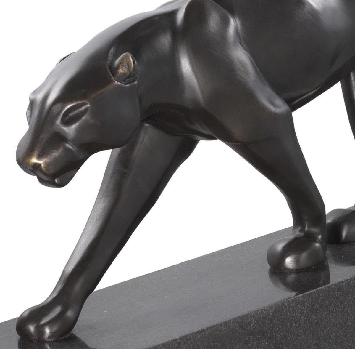 Elegante x auf Bronzefigur Luxus Dekofigur Bronze H. Bronze Panther - Schwarz Marmorsockel Padrino Skulptur 11 cm 26,5 x / 64 Casa