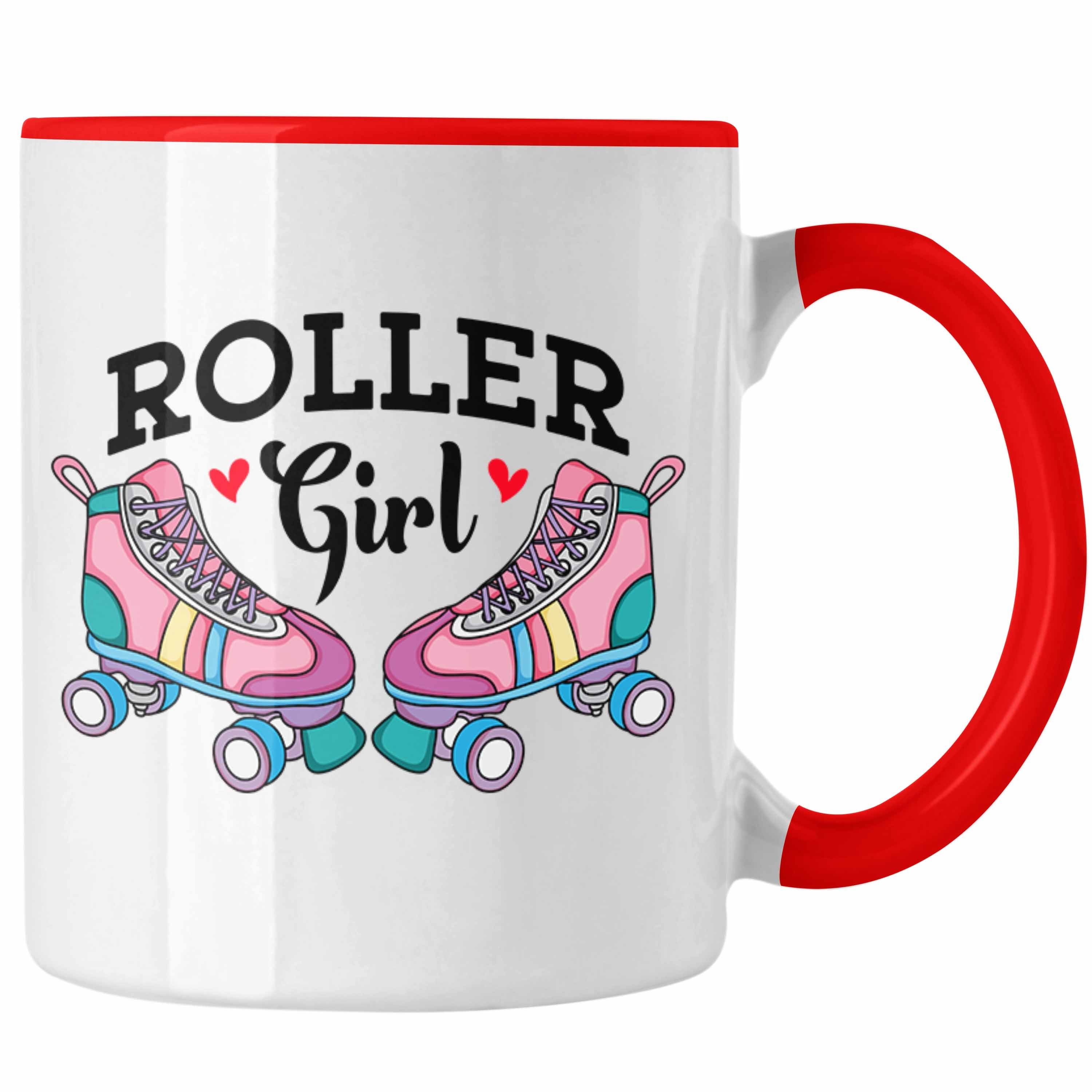 Trendation Tasse Rollschuh Tasse Geschenk für Roller Girls "Roller Girl" Nostalgie 80er Rot
