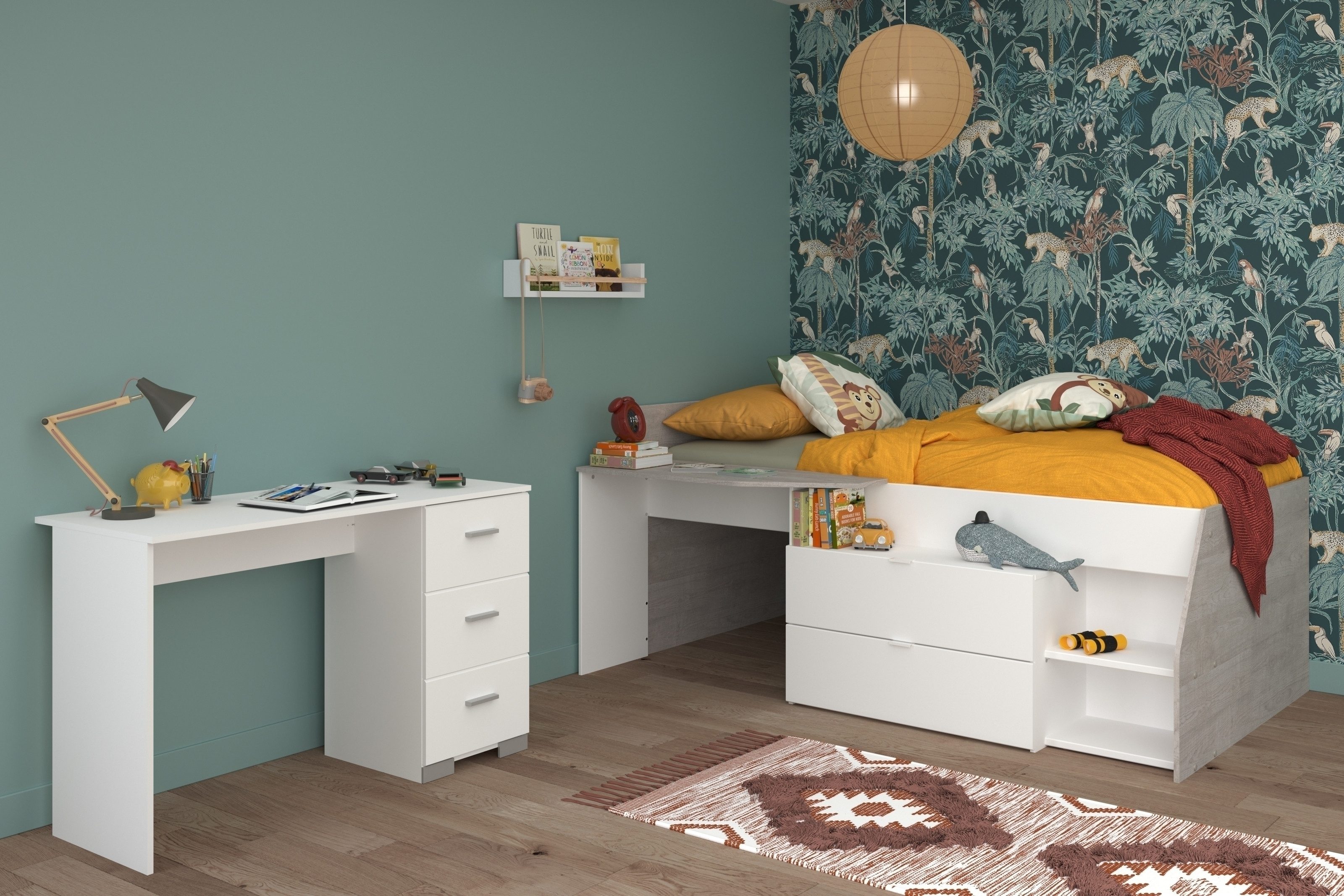 Parisot Jugendzimmer-Set Parisot Milky 17, 2-teilig, Bett, Schreibtisch, in Weiss / Grey Loft