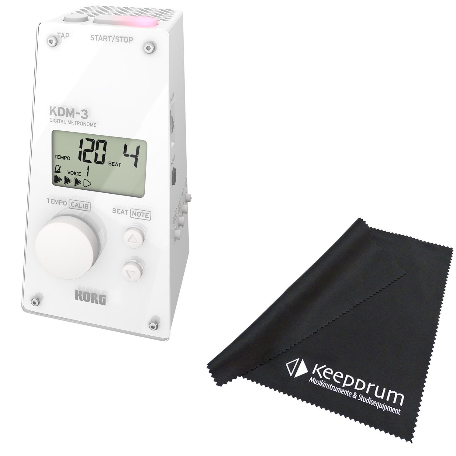 Korg Metronom Korg Metronom KDM-3 Taktgeber Digital Weiss mit Tuch, Vorteils-Set mit Mikrofasertuch