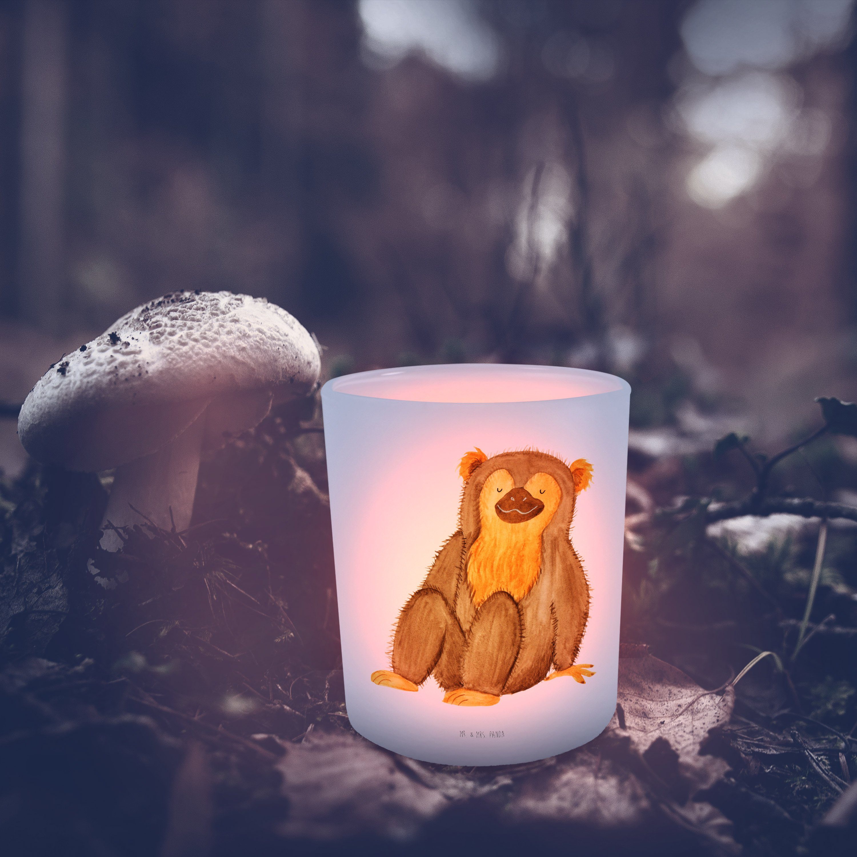 Mr. & Mrs. Panda Windlicht Kerze, Selbstbew St) Windlicht Teelichter, Geschenk, - Transparent - Affe (1